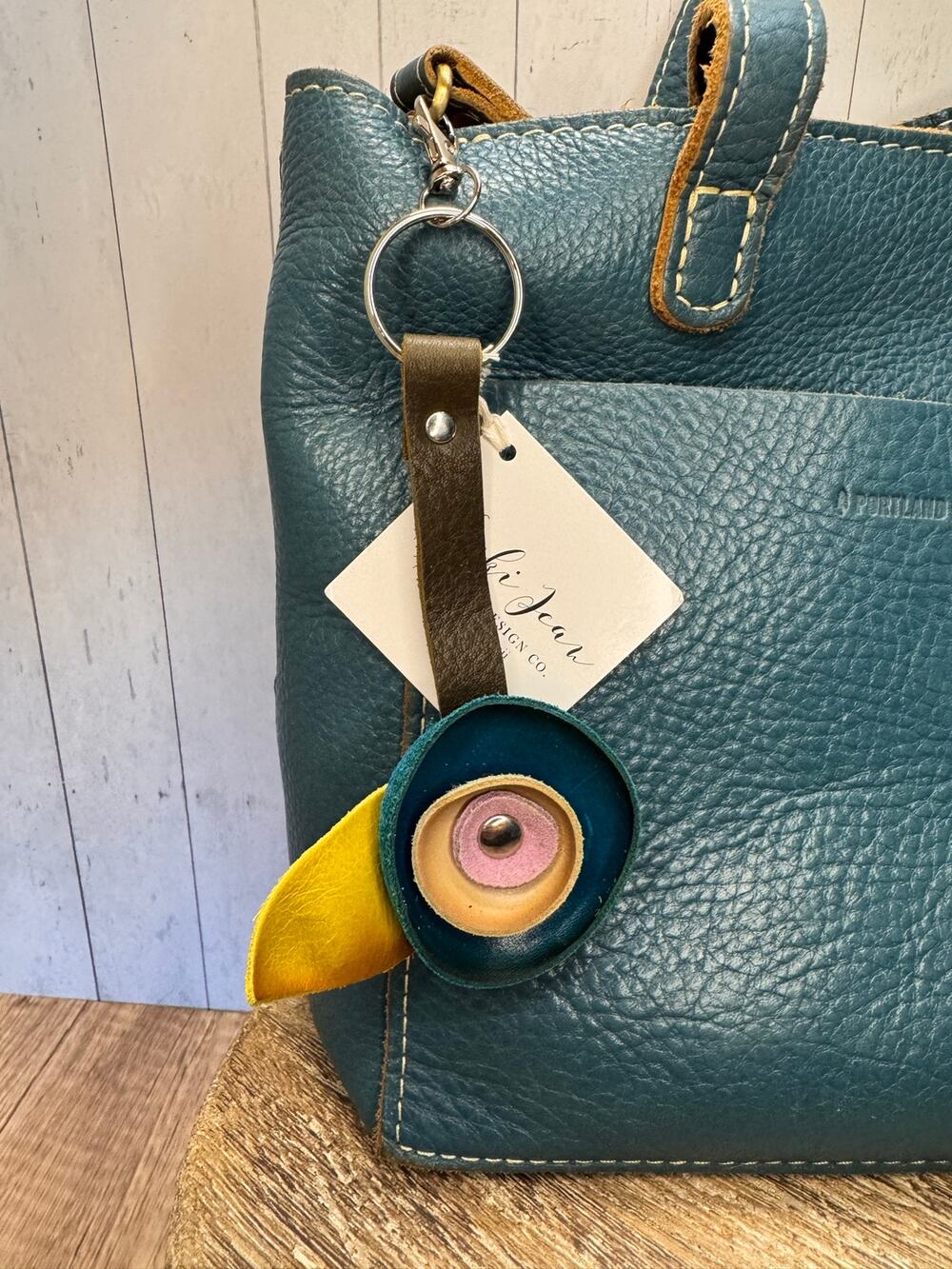 Genuine Leather Round Flower Purse Charm Blue Tan Lavender Boho Bag Charm